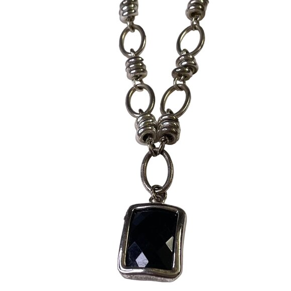 Womens Choker Chain Necklace Silver Tone Black Pendant Adjustable Length Fashio - Picture 2 of 5